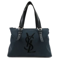 SAINT LAURENT YSL Logo Canvas Tote Bag Black
