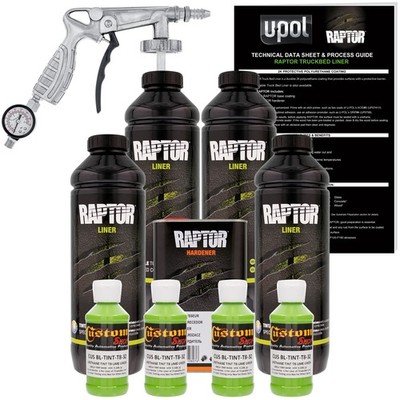 U-POL Raptor Tintable Lime Green Spray-On Truck Bed Liner Spray Gun, 4 Quarts