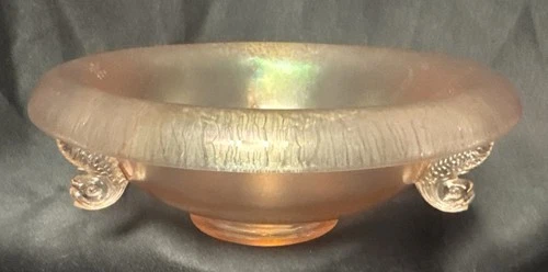 Fenton Velva Rose Stretch Iridescent Bowl Dolphin Handles  1920-30 RARE 9”x3”