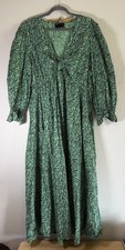 Asos Design Cotton Midaxi Smock Dress Green Zebra Print UK 18 V Neck W/Cut Out