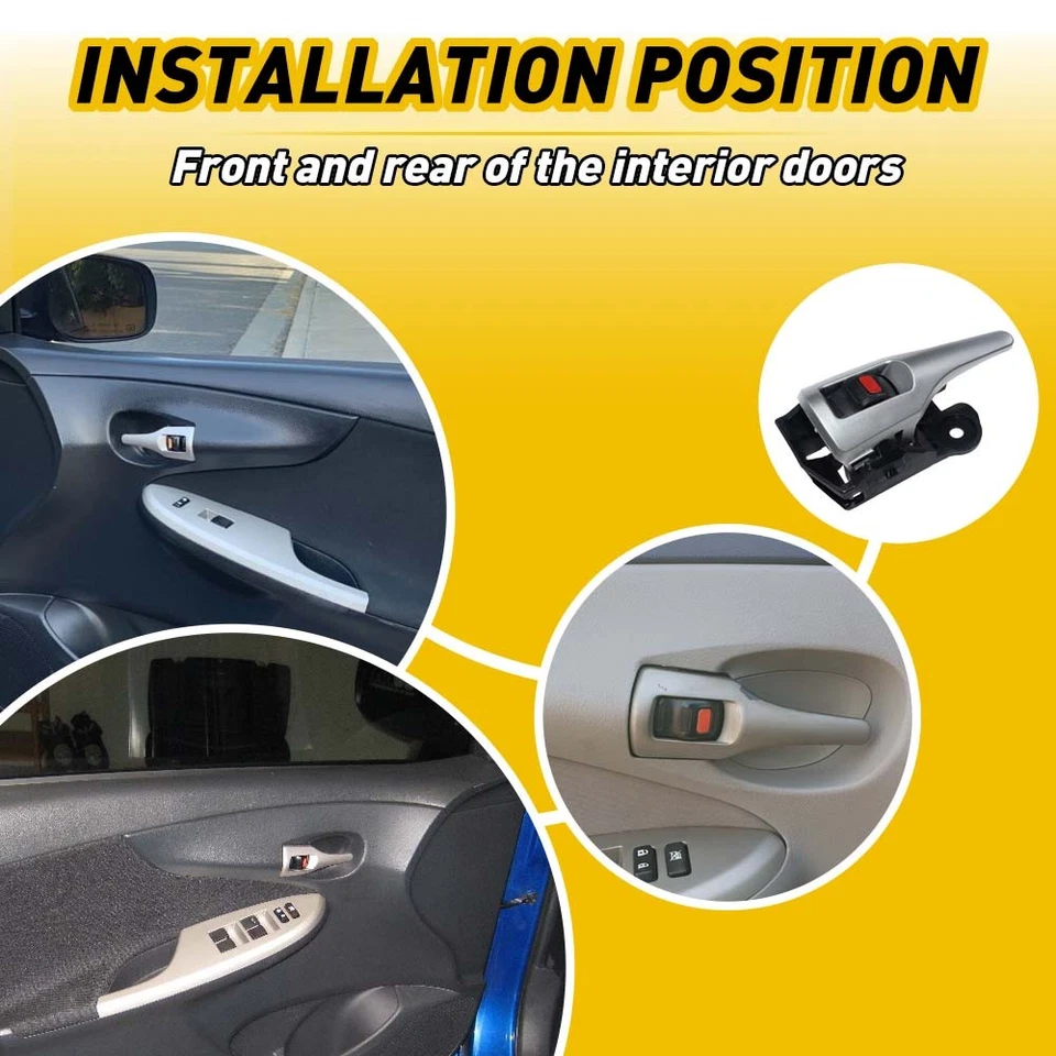 Door Handle Fits 2009-2013 Toyota Corolla Front or Rear LH RH Inner Black/Silver - Image 4 of 4