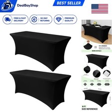 Durable 8ft Stretch Tablecloth - 2 Pack, Black Spandex for Banquets Parties