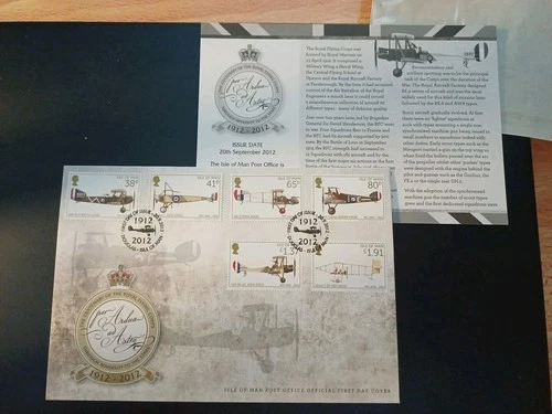 Isle Of Man FDC 2012 CENTENARY OF THE  ROYAL FLYING CORPS FDC + Insert