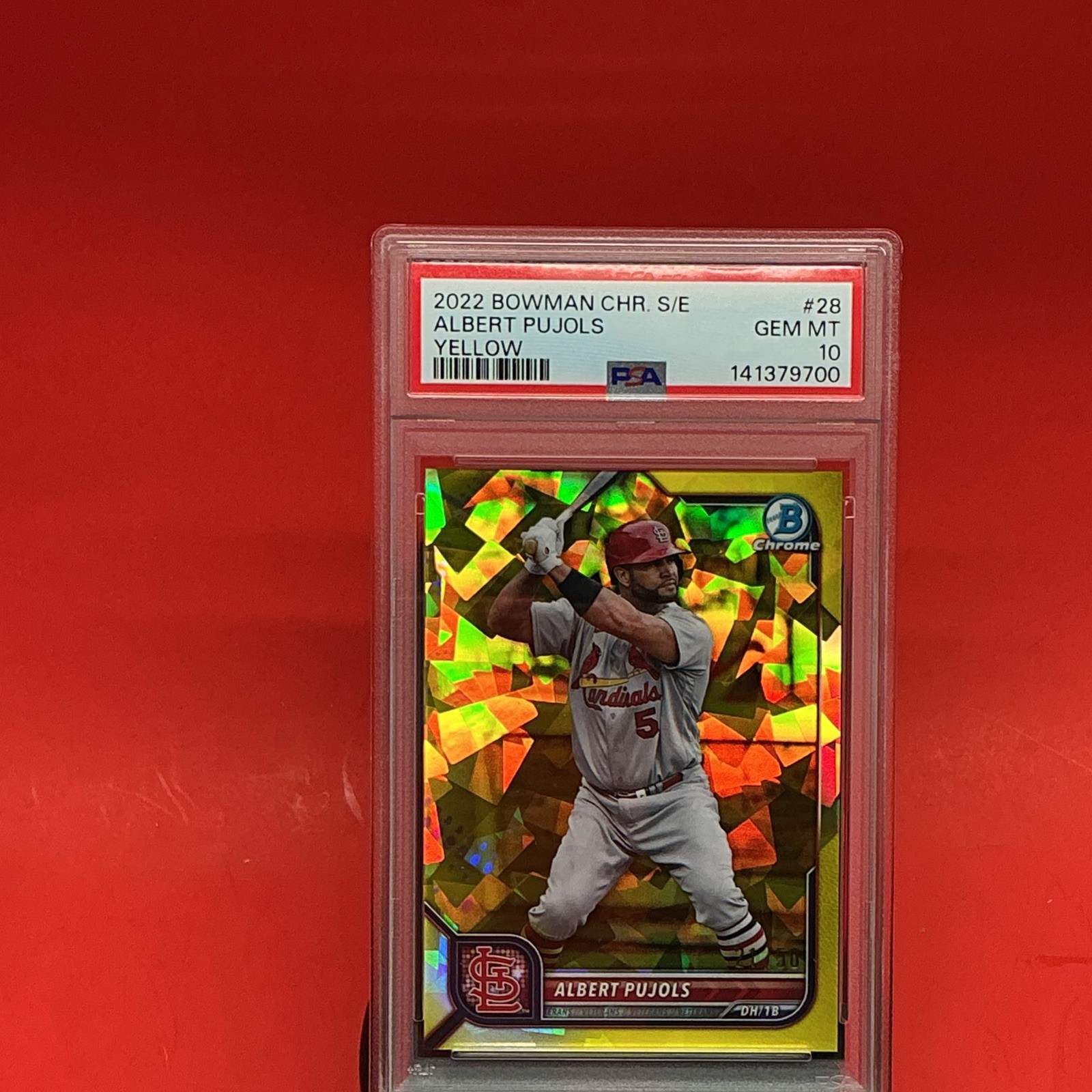 Topps 2022 Bowman Chrome Sapphire Albert Pujols #28 Yellow /50 PSA 10