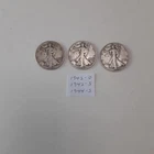 3 Walking Liberty Half Dollars,  1942-D, 1942-S,  1944-S , Avg. Circ. 90% Silver