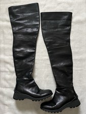 Vintage Prada Thigh High Black Leather Boots ...