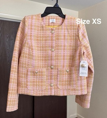 Time and Tru Women's Tweed Ladylike Blazer Jacket, XS