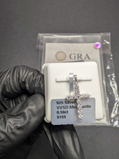 Solid 925 Sterling Silver GRA Certified Moissanite Tennis Cross Pendant