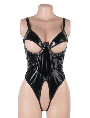 WOW BABE Teddy-Body schwarz offene Cup durchsichtig offener Schritt Größe 18 UK