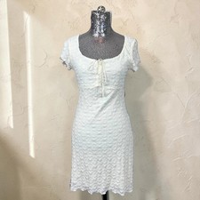 Y2K Coquette Knit Mini Dress Short Sleeve Babydoll Lettuce Hem Party Medium