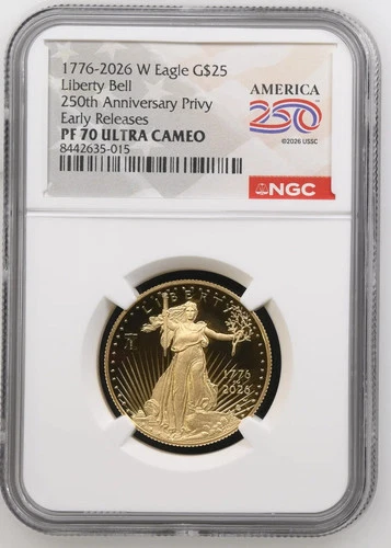 2026-W 1/2 OZ Proof Gold Eagle 250 Liberty Bell NGC PF70 (1776-2026)
