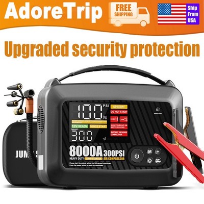 8000A Jump Starter With Air Compressor Power Bank Jumper Box Truck Heavy Duty