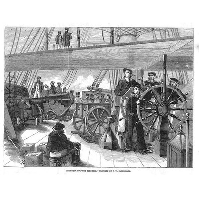 SCHIFFE Hauptdeck der Blenheim von JW Carmichael - Antikdruck 1856
