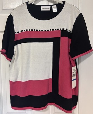 NWT Alfred Dunner Beaded Colorblock Short Sleeve Sweater XL Grannycore Geometric