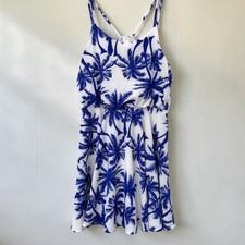 Altar'd State Palm Tree Mini Dress M Blue Strappy Fit & Flare Tropical Beach
