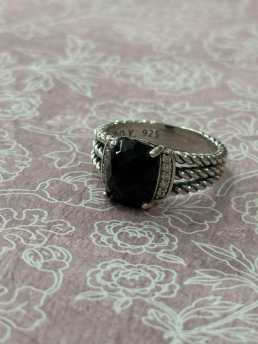 David Yurman 925 Sterling Silver 7mm Petite Wheaton Black Onyx Ring Size 7