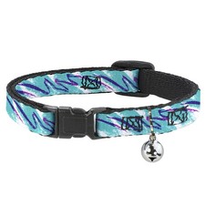 Cat Collar Breakaway with Bell Jazzy Wave Scribble White/Teal/Purple NARROW Fits