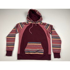 HOOEY Womens Cowgirl Southwestern Stripe Hoodie Maroon Pink Raglan Smal
