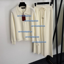 knitted suit semi-zipper lapel long sleeve sweater high waist casual trousers