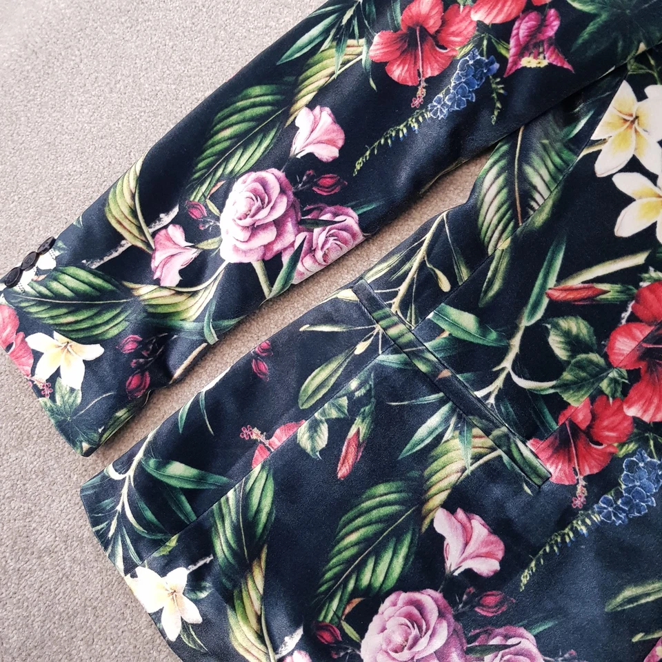 ASOS Mens Jacket 40R Blue Floral Velvet Tuxedo Smoking Blazer Lapel Dinner - Image 3 of 4