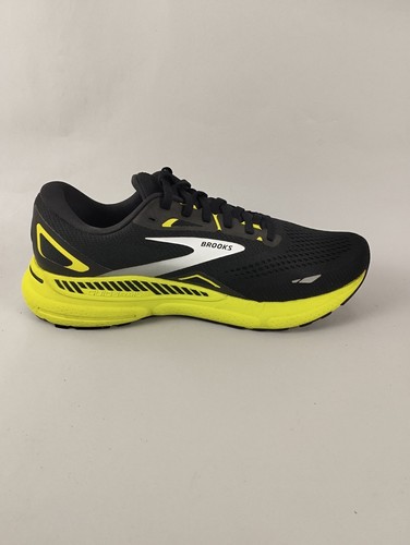 Brooks Trainers Mens 8.5 Adrenaline GTS 23 Black Yellow Running Shoes Gym - Picture 10 of 14