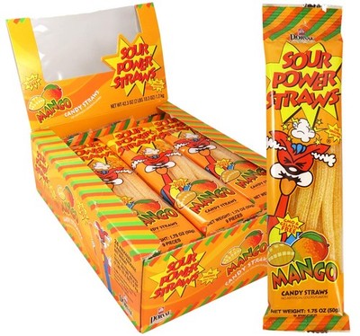 Sour Power Mango Straws 24 Pack Juicy Fruity Sour Candy Straws 1.75Oz