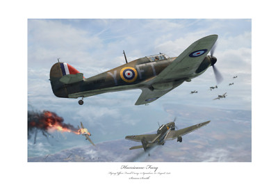 BATTLE OF BRITAIN HURRICANE MK1 ACE CAREY LIMITED EDITION SIGNED PRINT