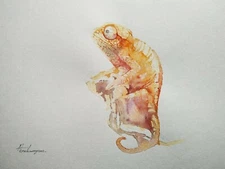 Chameleon, Animal, Watercolor artwork, Handmade, Original painting on paper