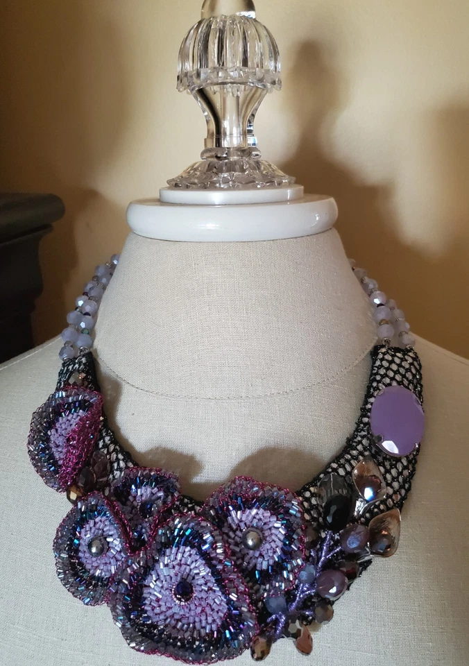 Искусство Custom смешанные медиа бижутерия ювелирные изделия кристалл бусина кружева заявление ожерелье нагрудник - Изображение 2 из 4