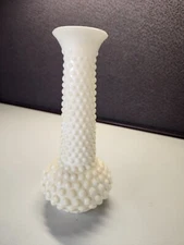 E O Brody Milk Glass Bud Vase, Hobnail Long Neck, Flared