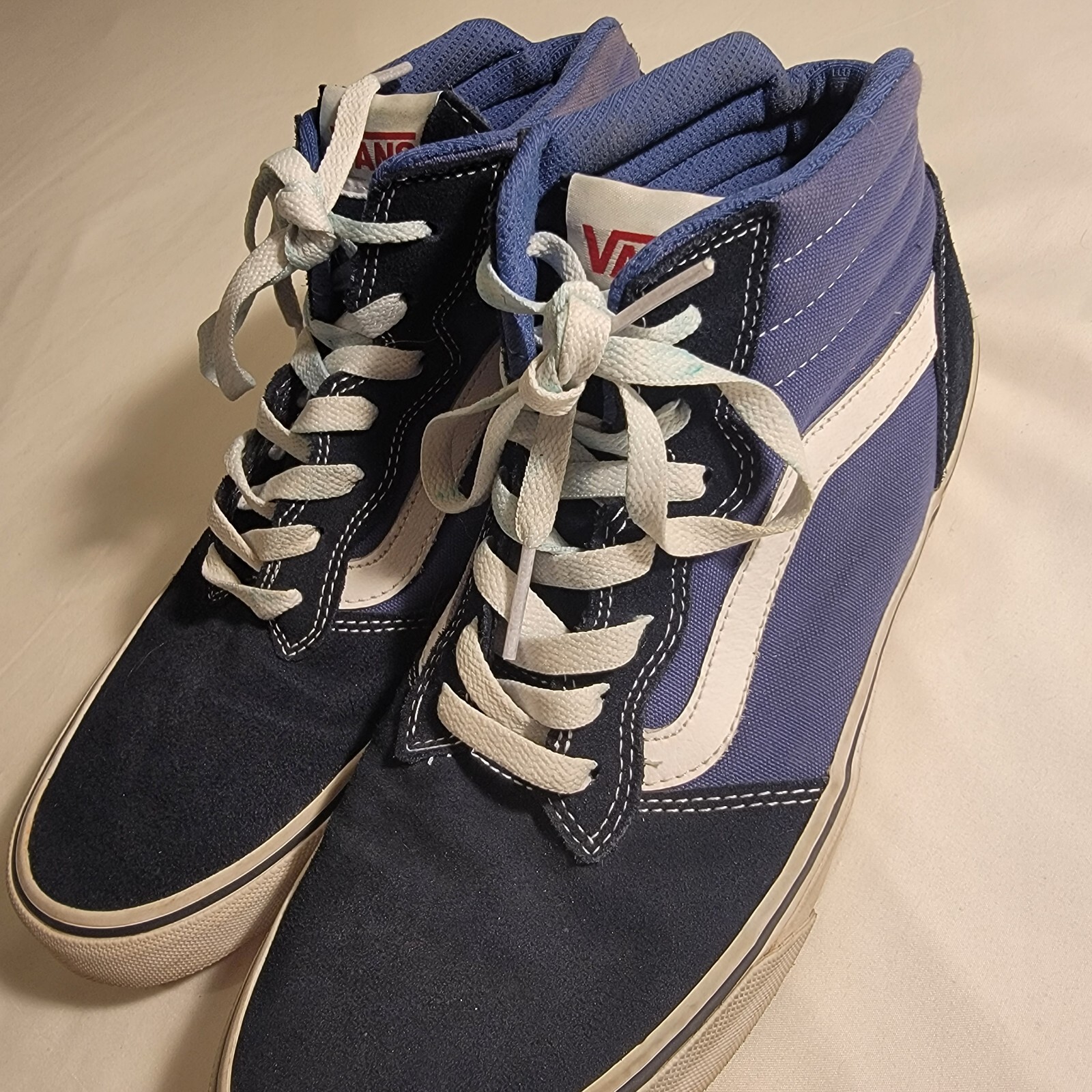 Vans Men\u0026#039;s Sk8-Hi Pro Navy Stv White Canvas Suede Hi Top Skate Shoes  Size 10.0 | eBay