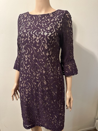 Jessica Howard Women's Dress Size 8P Purple Lace Sheath 3/4 Sleeve - Picture 3 of 5