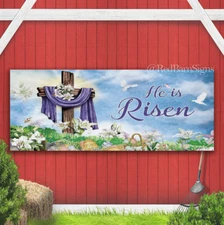 Easter Banner Sign Indoor Outdoor Decoration Happy He is Risen as picture show