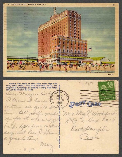 NEW JERSEY Atlantic City Ritz Carlton Hotel VINTAGE POSTCARD eBay