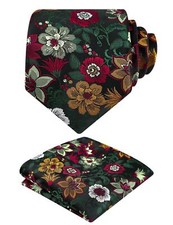 Mens 3.15inches Rose Flower Pattern Tie with Floral Printed Pocket Square Set...