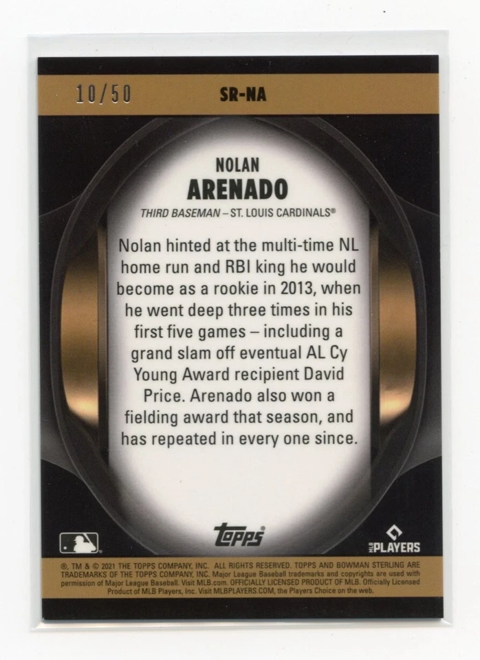 Nolan Arenado 2021 Bowman Sterling Recollections Gold Refractor /50 #SR-NA - Image 2 of 2