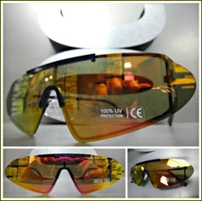 Unique Retro Rave Futuristic Modern Cyber Style SUNGLASSES Black Frame Gold Lens