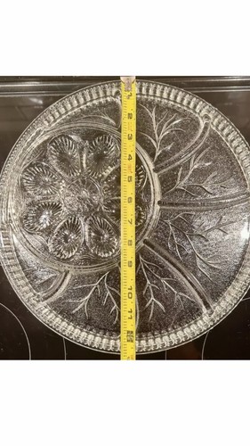 Vintage Indiana Glas "Baum des Lebens" Teufel Ei Relish Tablett rund klar 13" - Bild 9 von 10