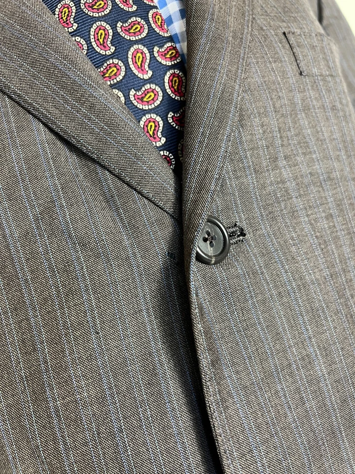 Traje trompetista dorado Hart Schaffner Marx chaqueta a rayas marrón 44L pantalones 34X30. Foto 4 de 4