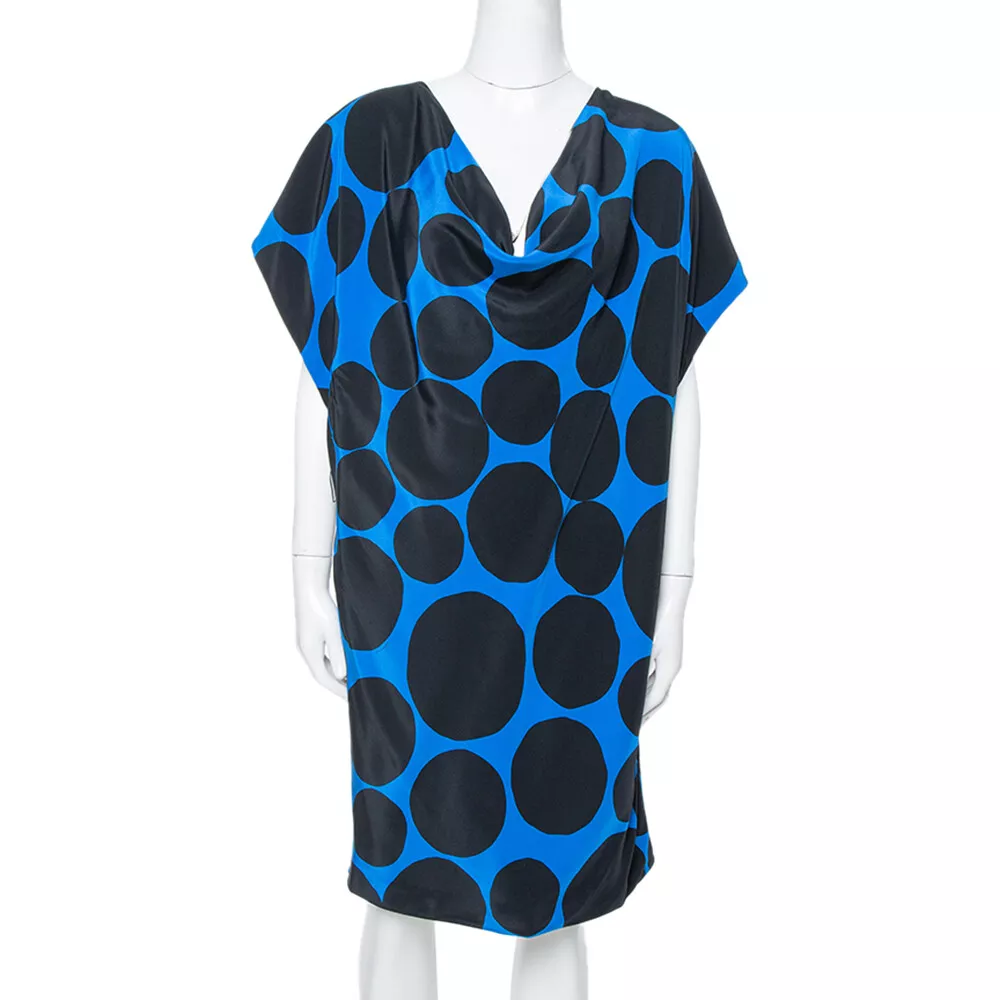 Mini robe drapée en soie Gucci noir et bleu M