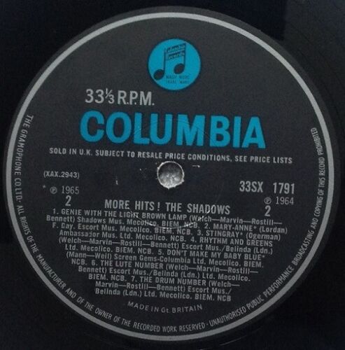 THE SHADOWS More Hits Vinyl Record Album LP Columbia 1965 Mono 1st & Hank Marvin - Picture 3 of 6