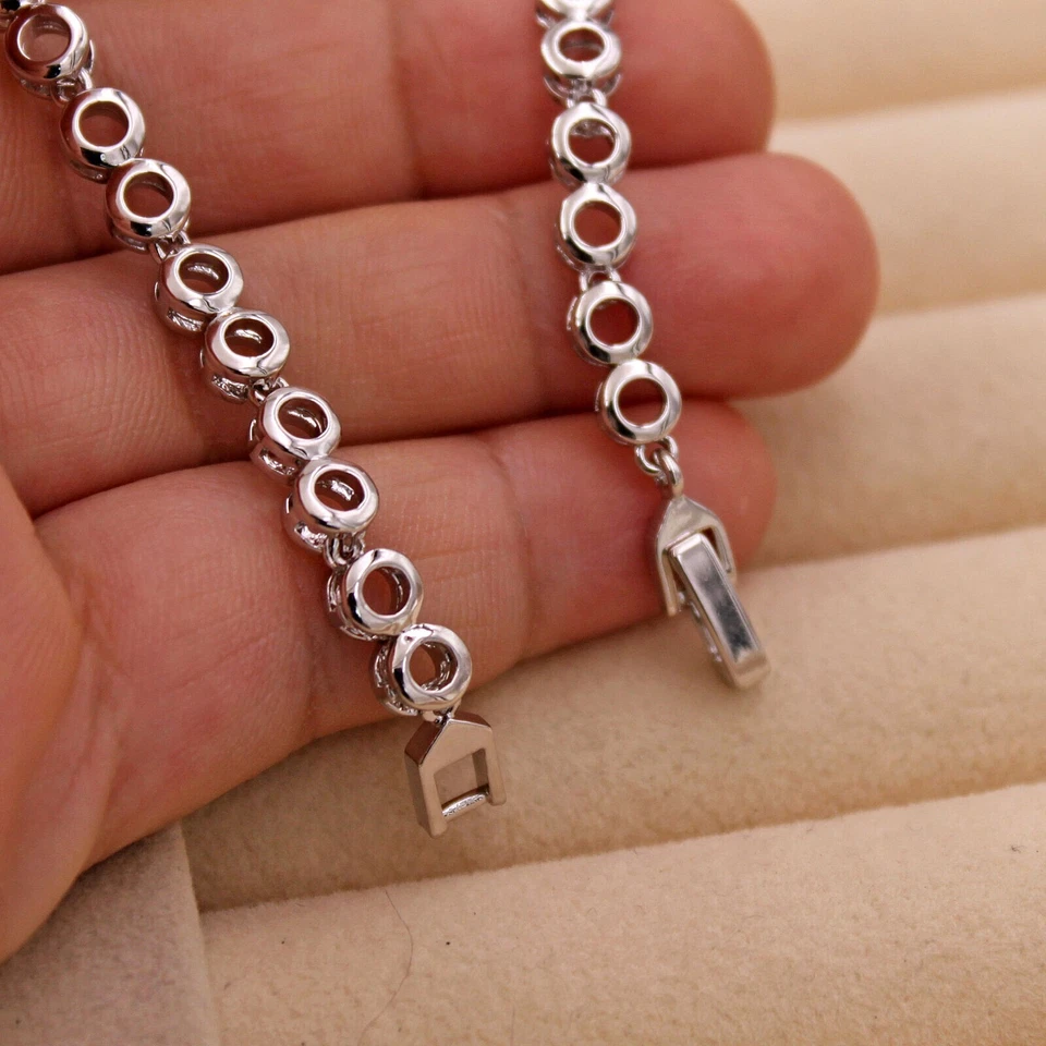 Bastante Nuevo Brazalete Estilo Tenis Eslabón Circonita Verde Relleno Oro Blanco 18K Plata 7.5" Foto 4 de 4