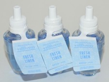 3 BATH  BODY WORKS FRESH LINEN WALLFLOWER REFILL BULB PLUG IN FRESHENER BLUE