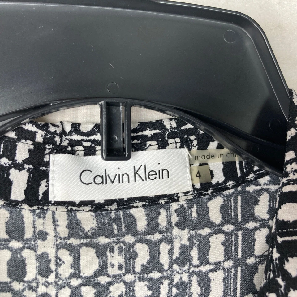 Calvin Klein Dress Womens 4 Black 1/2 Button Up Shirt Belted Long Sleeve Collar - Image 4 of 4