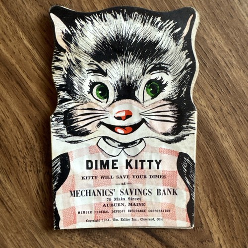 1954 Mechanics Savings Bank, Auburn Maine Vintage Dime Kitty Coin