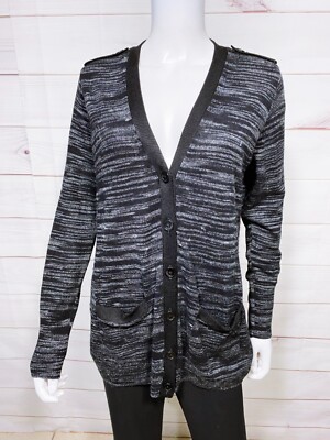 Calvin Klein Womens Cardigan Size M Black V-Neck Button Up Pockets Long Sleeve