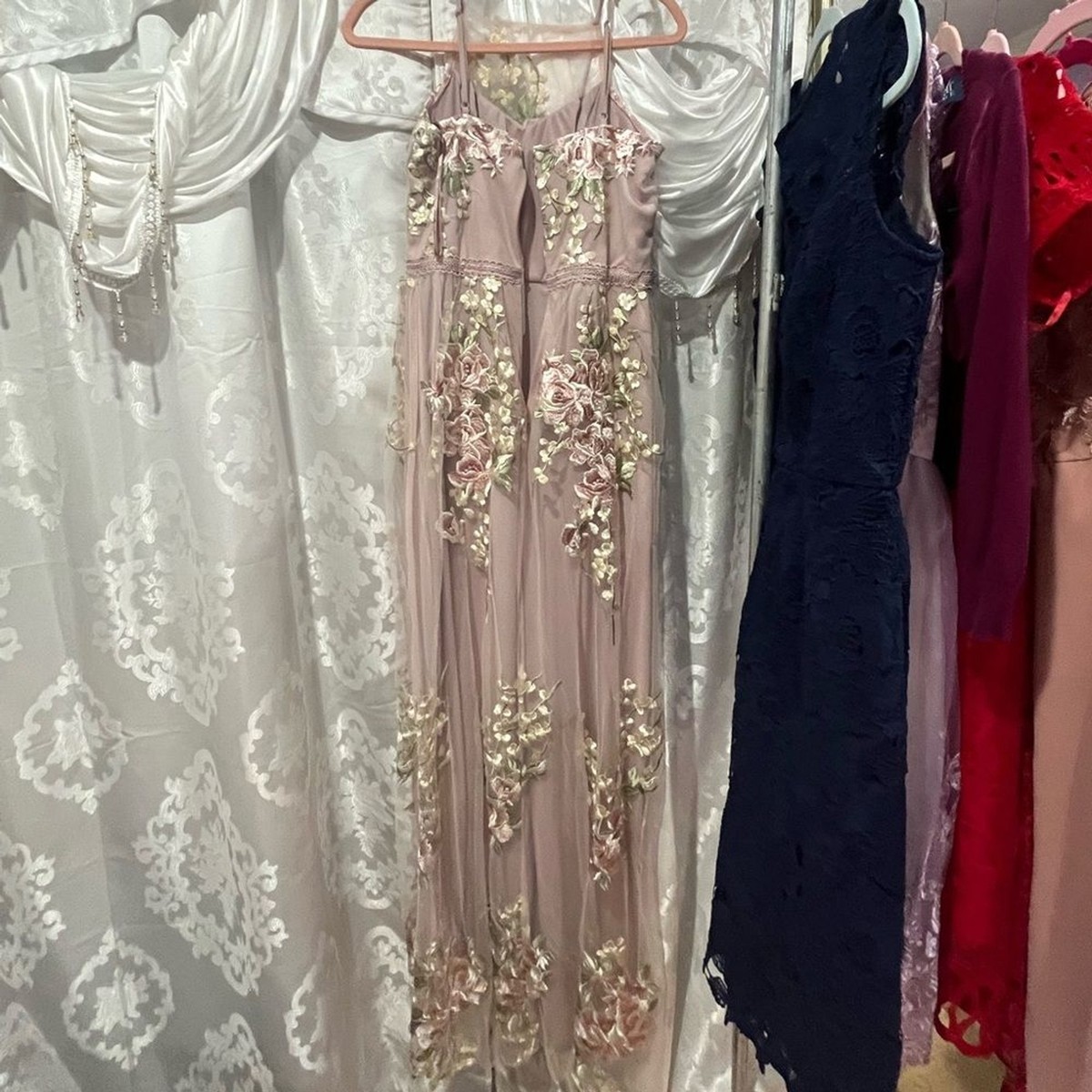 〖きなこもち〗Paddington Long Dress Sleeveless Embroidered Lace Maxi Dress in Pink by Chi Chi