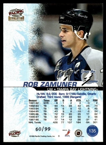 1998-99 Pacific Revolution Ice Shadow Rob Zamuner 60/99 Tampa Bay Lightning #135 - Picture 2 of 2