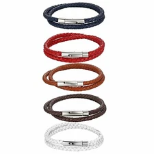 Men Women Multi-layer Leather Braided Bracelet Stainless Steel Clasp Wrist Cuff