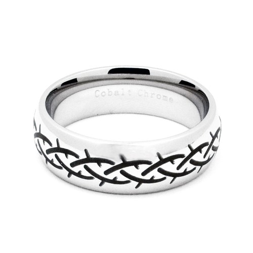 Anillo de boda de 8 mm cúpula pulido cobalto cromado con patrón de tejido para hombre - Imagen 2 de 3